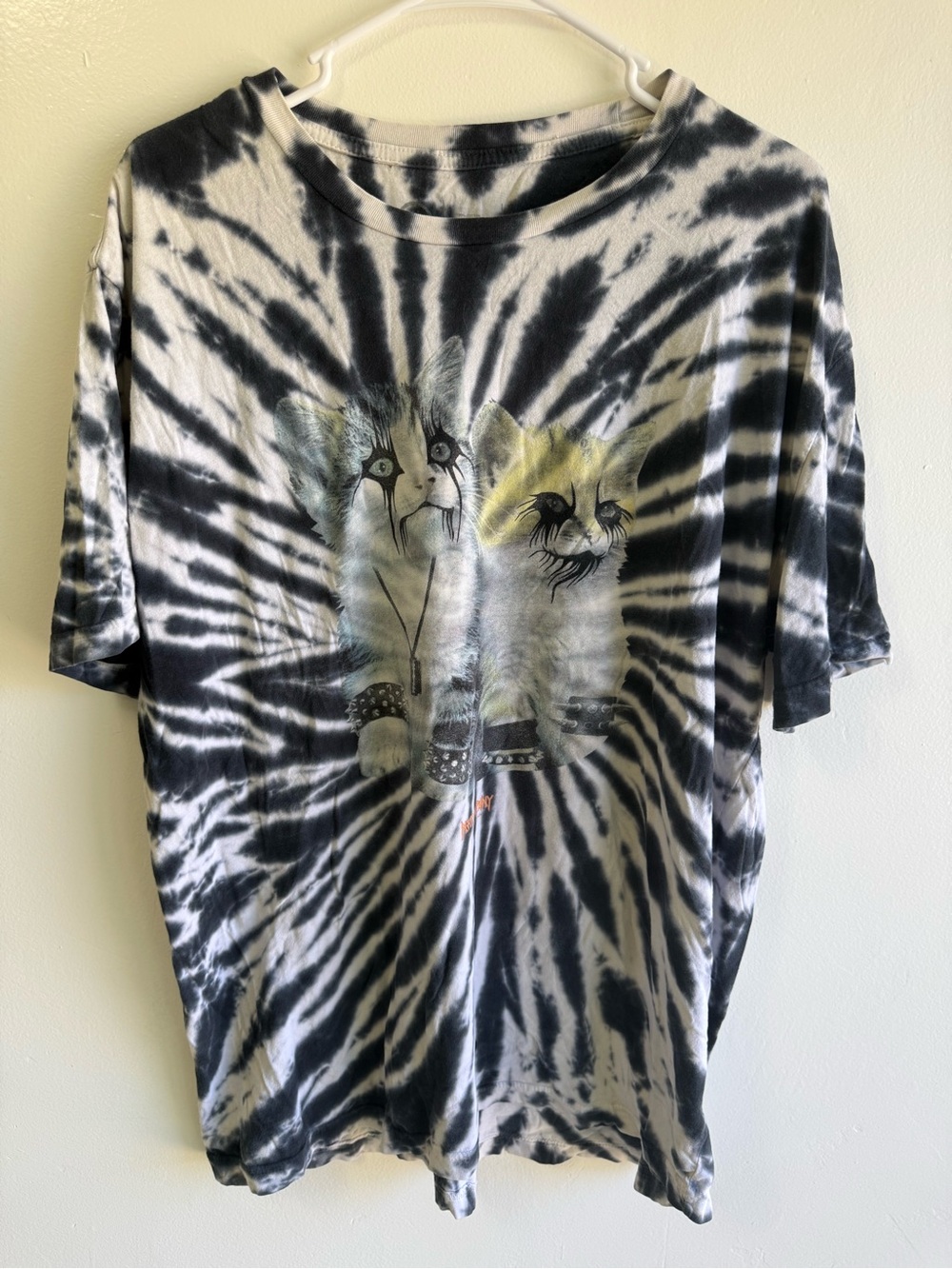 Neff Black Tie Dye Grunge Metal Cat Tee Shirt size XXL